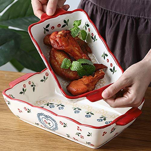 Cereza Cerámica Bandejas Horno Rectangular para Horno y microondas. Aptas para Nevera y Congelador 27.5CM×16CM
