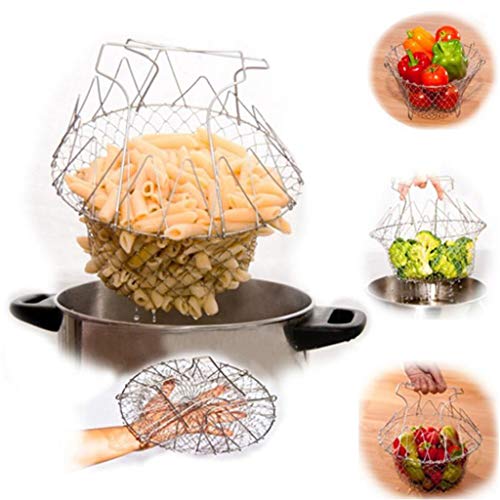 Cesta de freír de acero inoxidable 304, 2 piezas plegable de lavado de vapor colador tamiz malla colador herramientas de cocina
