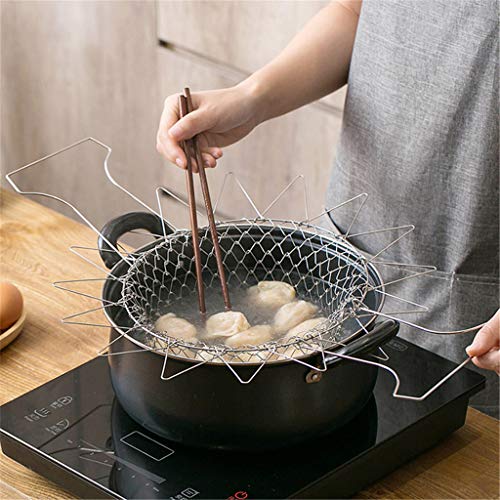 Cesta de freír de acero inoxidable 304, 2 piezas plegable de lavado de vapor colador tamiz malla colador herramientas de cocina
