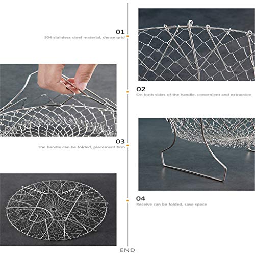 Cesta de freír de acero inoxidable 304, 2 piezas plegable de lavado de vapor colador tamiz malla colador herramientas de cocina