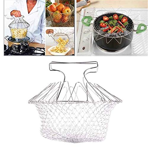 Cesta de freír de acero inoxidable 304, 2 piezas plegable de lavado de vapor colador tamiz malla colador herramientas de cocina