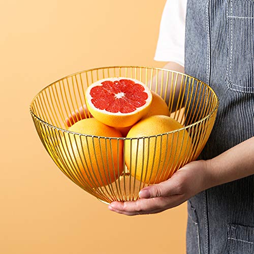 Cesta de frutero de mostrador, diseño Decorativo de Alambre de Acero Inoxidable de frutero con un Moderno Estilo Decorativo, Frutas, Verduras, bocadillos, artículos para el hogar (oro)
