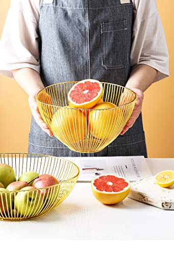 Cesta de frutero de mostrador, diseño Decorativo de Alambre de Acero Inoxidable de frutero con un Moderno Estilo Decorativo, Frutas, Verduras, bocadillos, artículos para el hogar (oro)