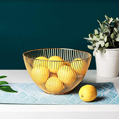 Cesta de frutero de mostrador, diseño Decorativo de Alambre de Acero Inoxidable de frutero con un Moderno Estilo Decorativo, Frutas, Verduras, bocadillos, artículos para el hogar (oro)