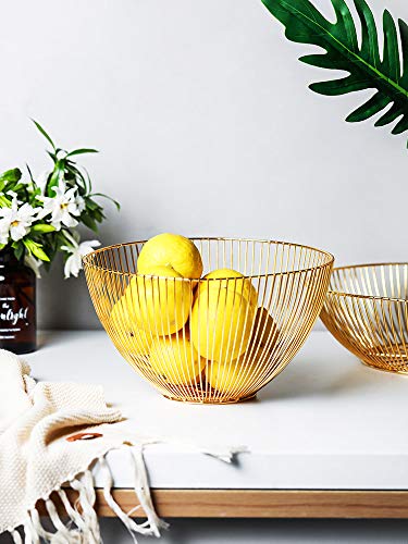Cesta de frutero de mostrador, diseño Decorativo de Alambre de Acero Inoxidable de frutero con un Moderno Estilo Decorativo, Frutas, Verduras, bocadillos, artículos para el hogar (oro)