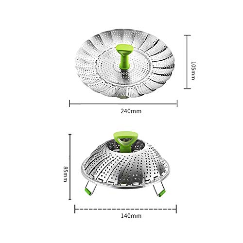 Cesta del vapor vegetal Asidero Fuerte de Pescado olla de cocción instantánea de la presión del vapor del acero inoxidable plegable de inserción telescópica con la manija Expendtable 9 pulgadas