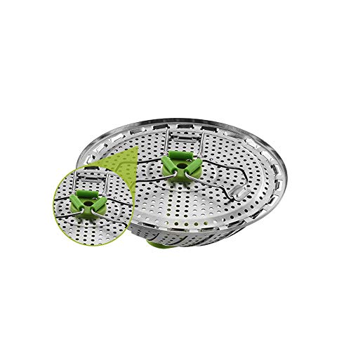 Cesta del vapor vegetal Asidero Fuerte de Pescado olla de cocción instantánea de la presión del vapor del acero inoxidable plegable de inserción telescópica con la manija Expendtable 9 pulgadas