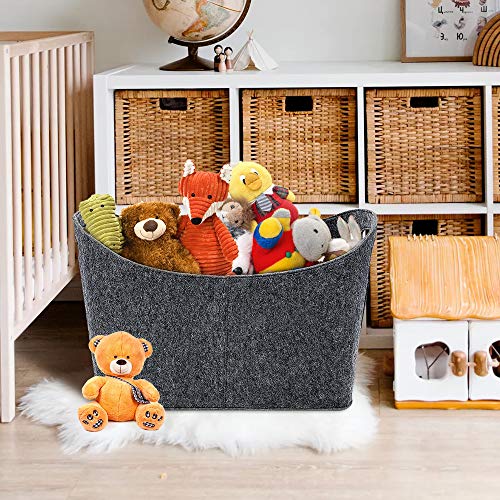 Cesta para Leña, Bolsa de Fieltro con Asa 54 x 39 x 40 cm, Ideal para Guardar Juguetes, Madera, Artículo de Compr, Periódicos (Gris Oscuro)