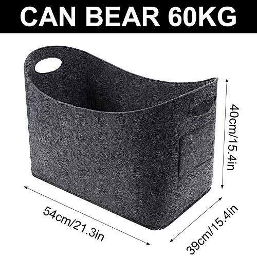 Cesta para Leña, Bolsa de Fieltro con Asa 54 x 39 x 40 cm, Ideal para Guardar Juguetes, Madera, Artículo de Compr, Periódicos (Gris Oscuro)