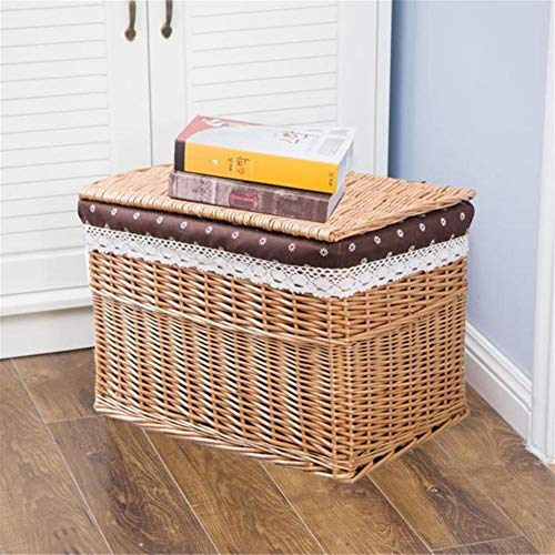 Cesta trenzada con tapa, cestas de mimbre fabricado para la ropa sucia, cesta, cesta de almacenaje, para casa Daily Fabric Snack