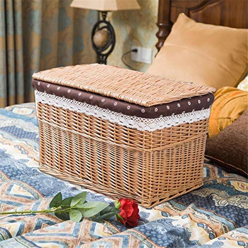 Cesta trenzada con tapa, cestas de mimbre fabricado para la ropa sucia, cesta, cesta de almacenaje, para casa Daily Fabric Snack