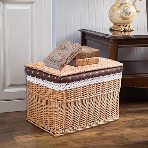 Cesta trenzada con tapa, cestas de mimbre fabricado para la ropa sucia, cesta, cesta de almacenaje, para casa Daily Fabric Snack