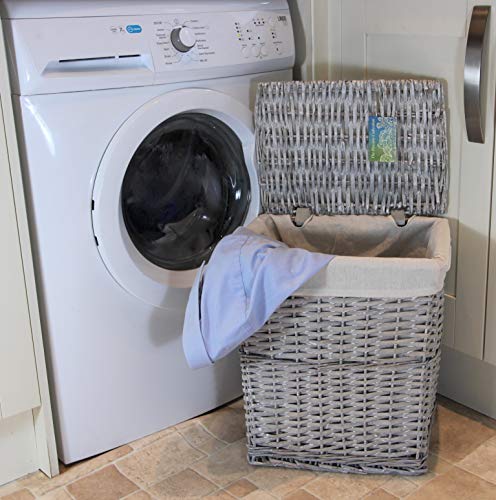 Cestas de mimbre para la colada y el lavado, en color gris y blanco, forro extraíble lavable, solución de almacenamiento natural, ropa, baño o dormitorio, ratán y mimbre, Gris, Rectangular 45 ltr
