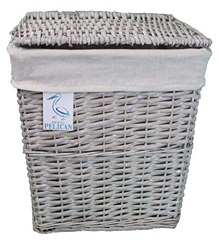 Cestas de mimbre para la colada y el lavado, en color gris y blanco, forro extraíble lavable, solución de almacenamiento natural, ropa, baño o dormitorio, ratán y mimbre, Gris, Rectangular 45 ltr