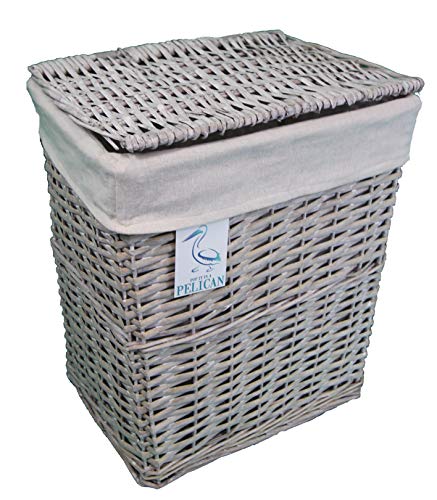 Cestas de mimbre para la colada y el lavado, en color gris y blanco, forro extraíble lavable, solución de almacenamiento natural, ropa, baño o dormitorio, ratán y mimbre, Gris, Rectangular 45 ltr