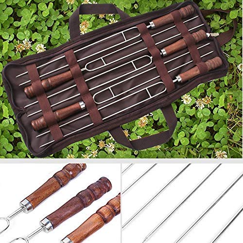 Cfbcc 5 Piezas de Acero Inoxidable del pincho Herramienta Plana Carne de la Barbacoa Brocheta Camping Catering Barbacoa Set Viaje al Aire Libre