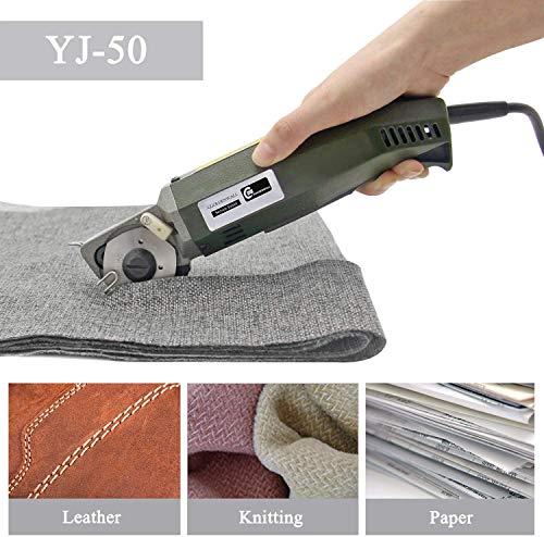CGOLDENWALL YJ-50 Cortador de Tela Industrial Portátil con 20mm Grosor de Corte Mayor Tijera Eléctrico con Cuchillo de 50mm Ideal para Cortar Gamuza Textil Cuero Papel