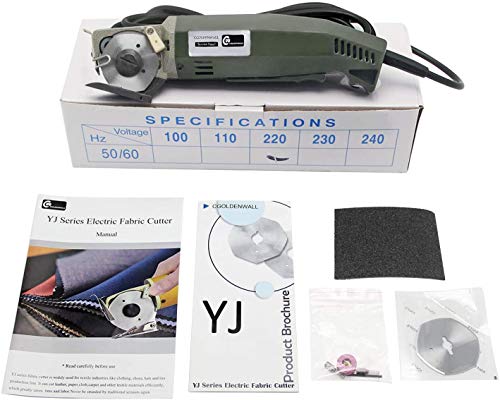 CGOLDENWALL YJ-50 Cortador de Tela Industrial Portátil con 20mm Grosor de Corte Mayor Tijera Eléctrico con Cuchillo de 50mm Ideal para Cortar Gamuza Textil Cuero Papel