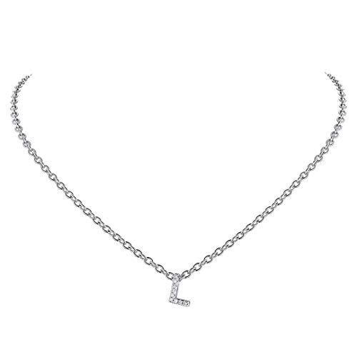 ChainsHouse Platino Collares de Letras L Chicas con Circones Brillante Collar con Colgantes Iniciales Mujeres