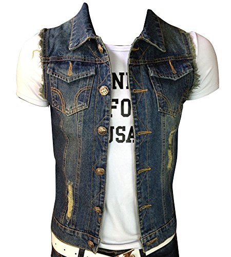 Chalecos Hombre Chaqueta Casual De Vaquera Sin Mangas Chaleco De Mezclilla Azul Marino M
