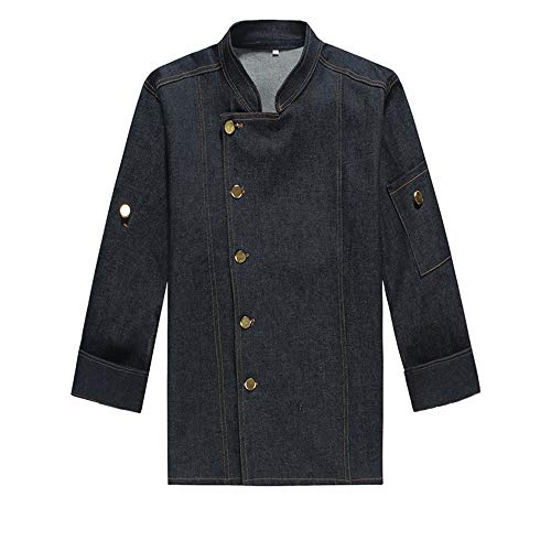 Chaqueta Cocinero de Manga Larga Uniforme de Chef Ropa de Cocina Vaquero Negro Azul M-3XL Transpirable Sin Desvanecimiento,Negro,L