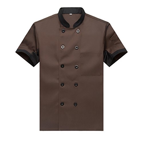 Chaqueta de Chef Cocina Uniforme Manga Corta Marrón