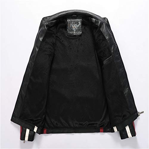 Chaqueta de Cuero para Hombre de Cuero de Motocicleta Hit Color Plus Velvet PU Chaqueta de Cuero para Hombre Chaqueta de Cuero Bordada 178-Red XXXL
