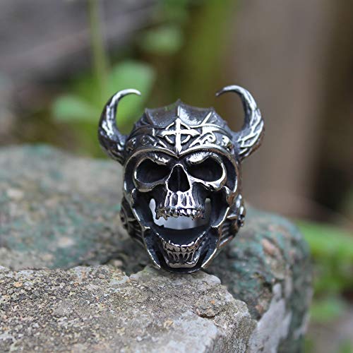 CHCO Cool Silver Color 316L Acero Inoxidable Guerrero Vikingo Cráneo Anillos Hombre Punk Nordic God of War Biker Joyería Regalo para Él 13