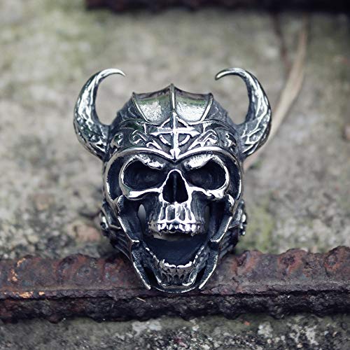 CHCO Cool Silver Color 316L Acero Inoxidable Guerrero Vikingo Cráneo Anillos Hombre Punk Nordic God of War Biker Joyería Regalo para Él 13