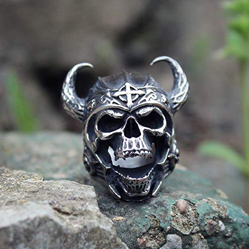 CHCO Cool Silver Color 316L Acero Inoxidable Guerrero Vikingo Cráneo Anillos Hombre Punk Nordic God of War Biker Joyería Regalo para Él 13