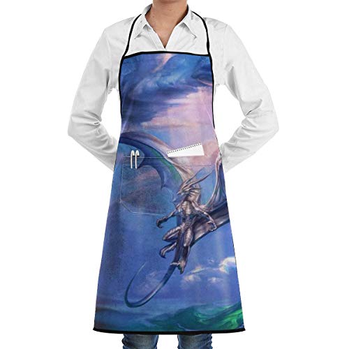Chef de cocina Delantal con peto Hielo Fuego Dragón Cuello Cintura Corbata Bolsillo central Impermeable