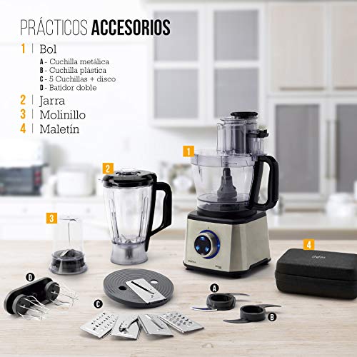 Chef Plus Mixer Pro: procesador de Alimentos Que tritura, Pica, Corta, ralla, Lamina, amasa, Bate, muele, Monta y Corta Patatas Fritas