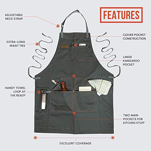 Chef Pomodoro Delantal de Cocina – Top Chef Recomendado – Bolsillos Ajustables, Baberos – Diseñado para el hogar, Barbacoa, Uso en la Parrilla