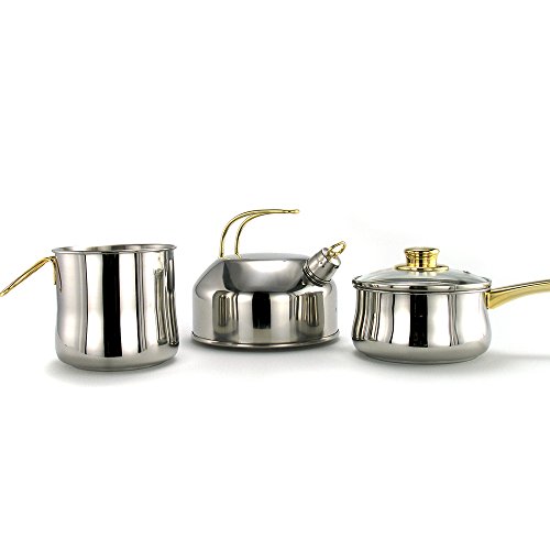 Chef Royal juego de 3 pzs: Kettle, Cueceleches, Cazo de 16cm con tapa de cristal
