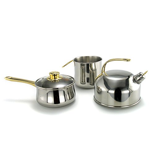 Chef Royal juego de 3 pzs: Kettle, Cueceleches, Cazo de 16cm con tapa de cristal