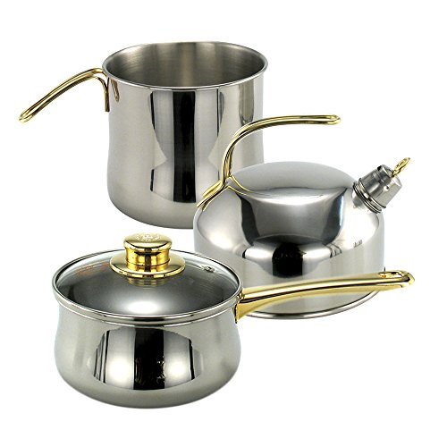 Chef Royal juego de 3 pzs: Kettle, Cueceleches, Cazo de 16cm con tapa de cristal