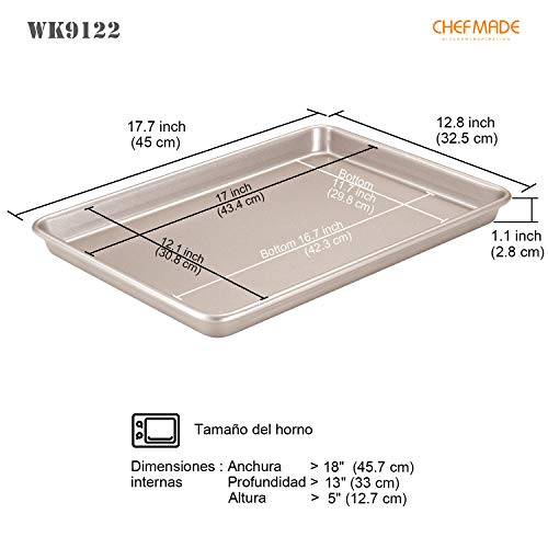 CHEFMADE Sartén para Hornear con Borde de 17 Pulgadas, sartén Antiadherente de Acero al Carbono para Galletas para Horno Asar Carne Pan gelatina Rollo Battenberg Pizzas Pasteles 12"x 17"(Oro champán)