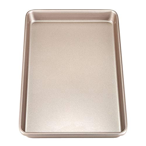 CHEFMADE Sartén para Hornear con Borde de 17 Pulgadas, sartén Antiadherente de Acero al Carbono para Galletas para Horno Asar Carne Pan gelatina Rollo Battenberg Pizzas Pasteles 12"x 17"(Oro champán)