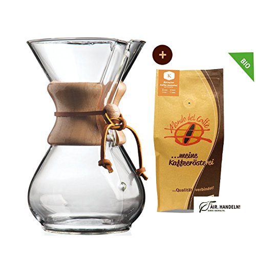 Chemex Cafetera – Juego de jarra para hasta 6 tazas (850 ml) con 250 g filtro de café, Mondo del Caffè (Chemex Drip Coffee Maker 6 cups)