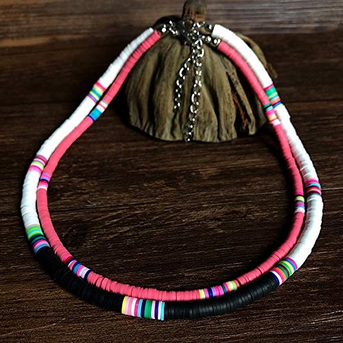 CHENPING 20 De Color Collar Collar Arcilla De Polímero De Colores De Los Granos De Cerámica Suaves De Surf Regalos Hechos A Mano De Cuello (Length : Other, Metal Color : S 8mm)