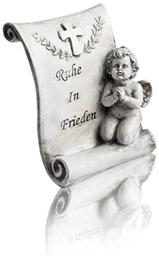 CHICCIE Pergamino con ángel y Reposo en Paz – 22 cm Figura de Piedra Ángel