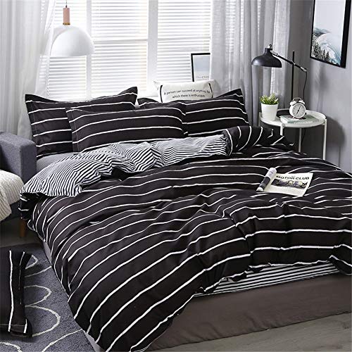Chickwin Juego de Ropa de Cama con Funda de Edredón 4 Piezas, Microfibra Estampado Funda de Nórdica, Sábana y Funda de Almohada para Adultos Niña Niños (Blancas Rayas,220x240cm)