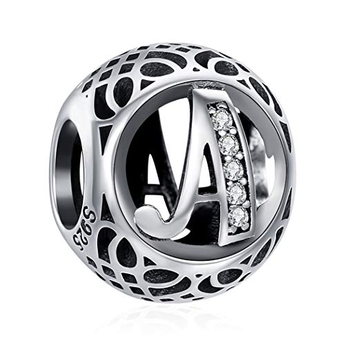 ChicSilver A Letra Charm Bead Abalorio Redondo con Huecos para Hacer Joyería Personalmente Auténtica Plata 925 Accesorios Decorativos para Brazaletes y Collar Regalo Navidad