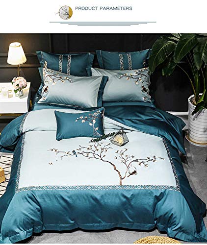 Chihen Nuevo Bordado Chino de Cuatro Piezas de Flores y pájaros 60 Funda de edredón de satén de algodón de Fibra Larga Ropa de Cama de algodón Transpirable
