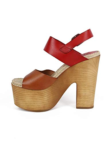 CHIKA10 Leather Sandalia Madera Rojo-Avellana