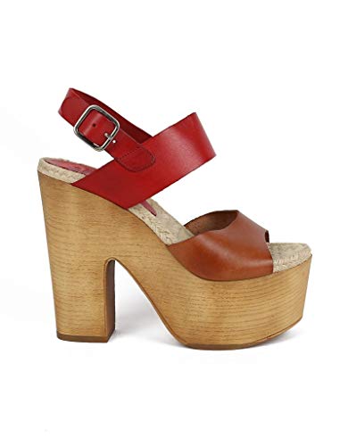 CHIKA10 Leather Sandalia Madera Rojo-Avellana
