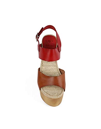 CHIKA10 Leather Sandalia Madera Rojo-Avellana