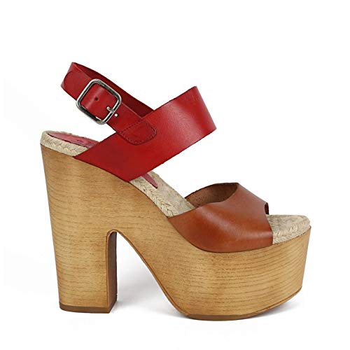 CHIKA10 Leather Sandalia Madera Rojo-Avellana
