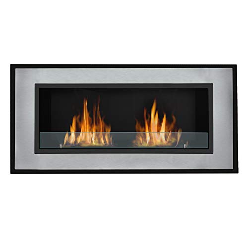 Chimenea de bioetanol empotrada de 47 pulgadas para montar en la pared, con quemador doble sin ventilación, chimenea de gas integrada en la pared, sin humo y termoestabilidad