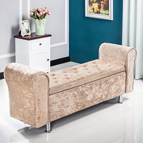 CHL Puff Baúl, Copetudo Sofá Banco, Gran Capacidad Taquillas Taburete, Carga Máxima de 150kg, Impermeable y Fácil de Limpiar (Color : Beige, Size : 100×40×40cm)